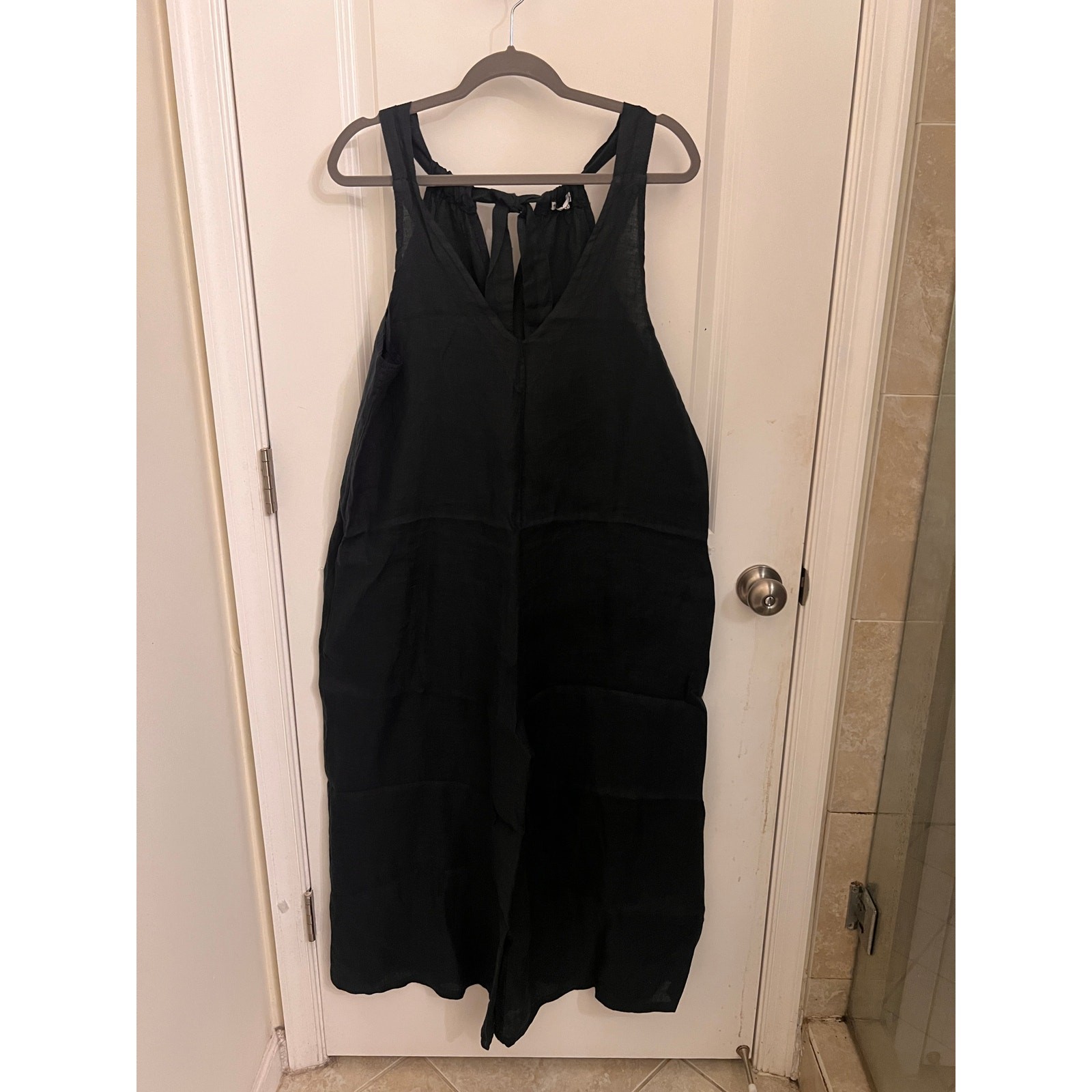 Made in Italy Boho Chic Linen Wide Leg Jumpsuit Romper Navy OS cropped Lagenlook