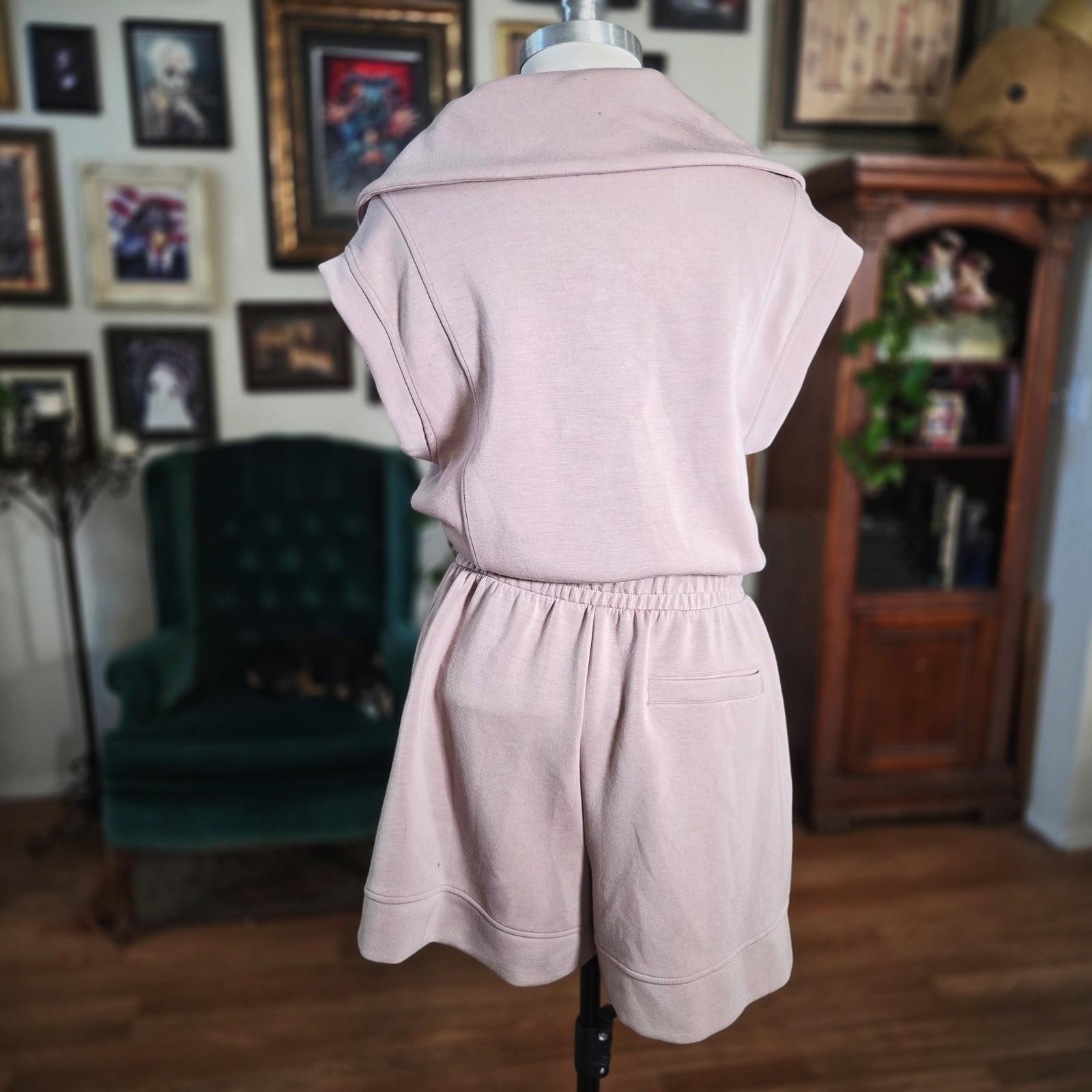Rae Mode Blush Zip Front Lounge Romper Sleeveless Soft One Piece
