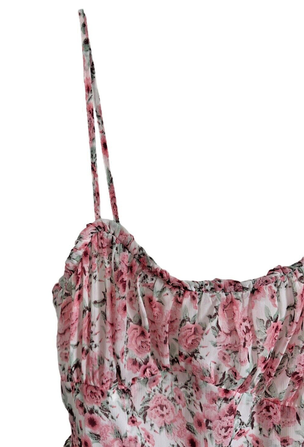 TRIXXI Junior’s Floral Romper Flare Ruffle Lined Size L White w/ Pink Flowers