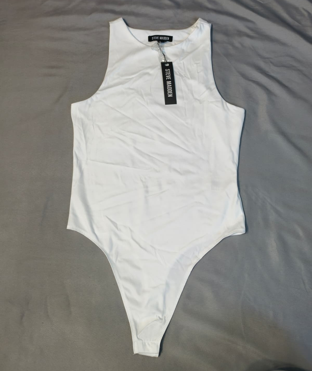 Steve Madden Bodysuit Womens White Sleeveless Thong Snap NWT Top s S