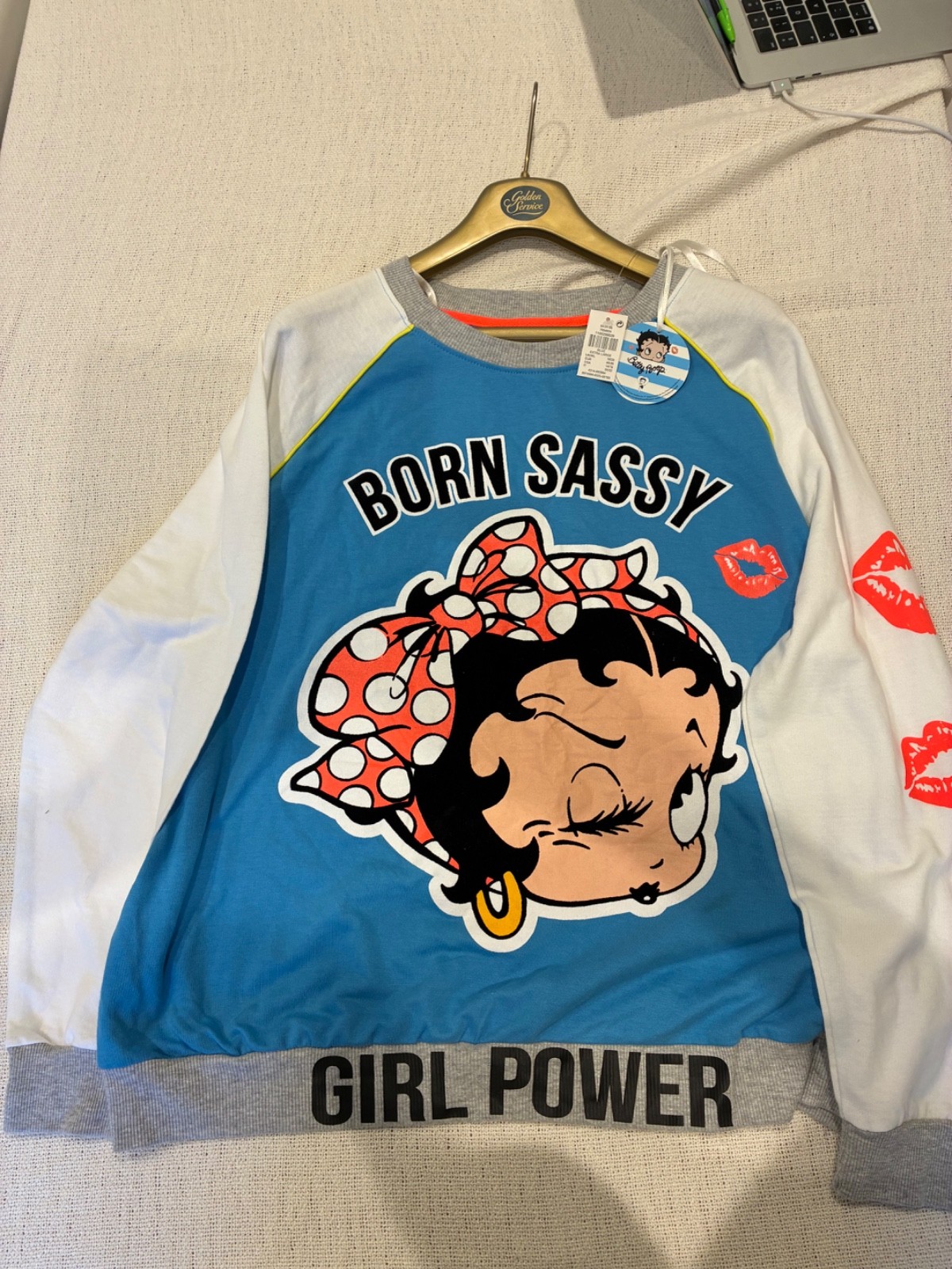 BNWT Betty Boop Girl Power adorable rare Pyjama Loungewear Set Grey/Blue XL