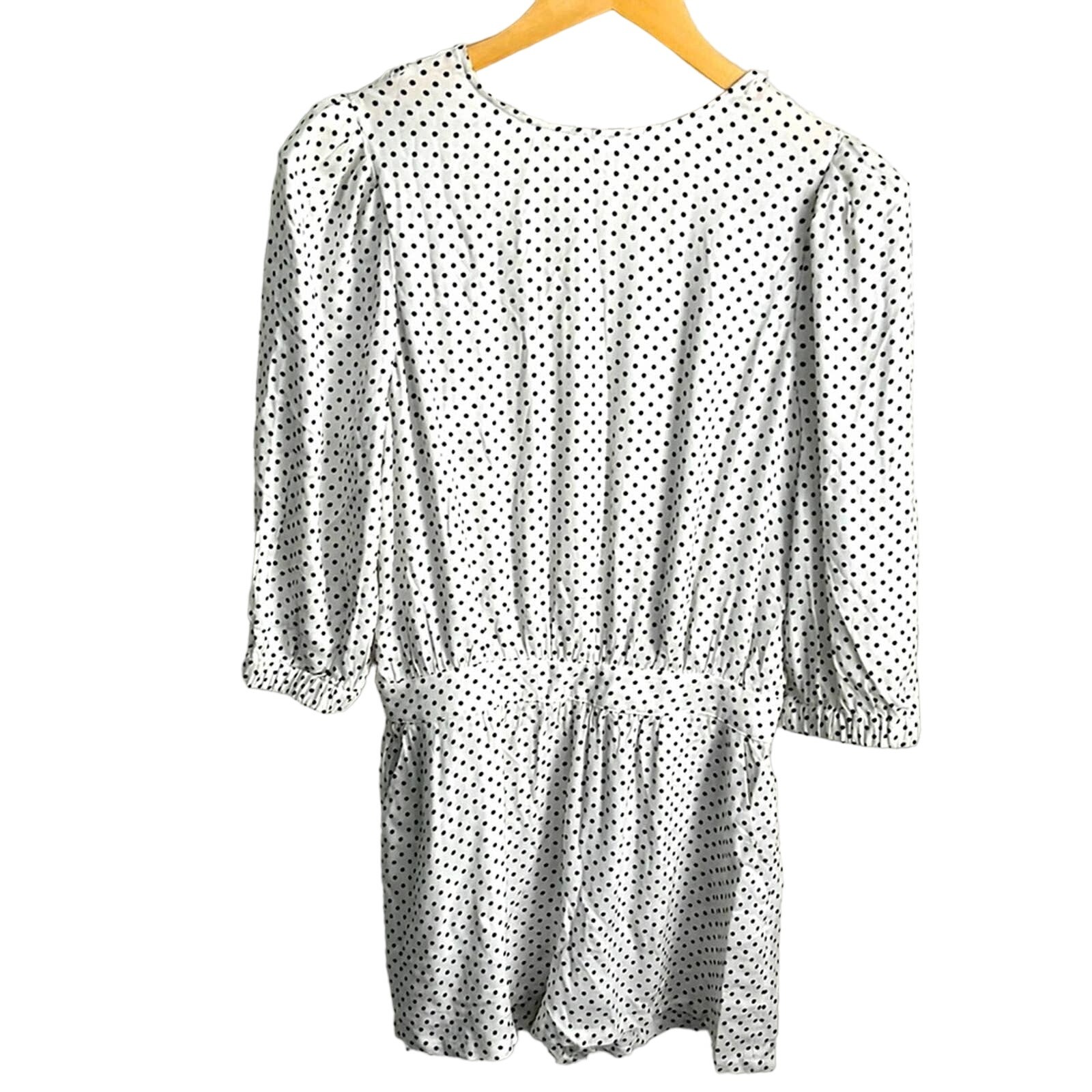 NWT WeWoreWhat Polka Dot Balloon Sleeve Open Back Romper Size 10