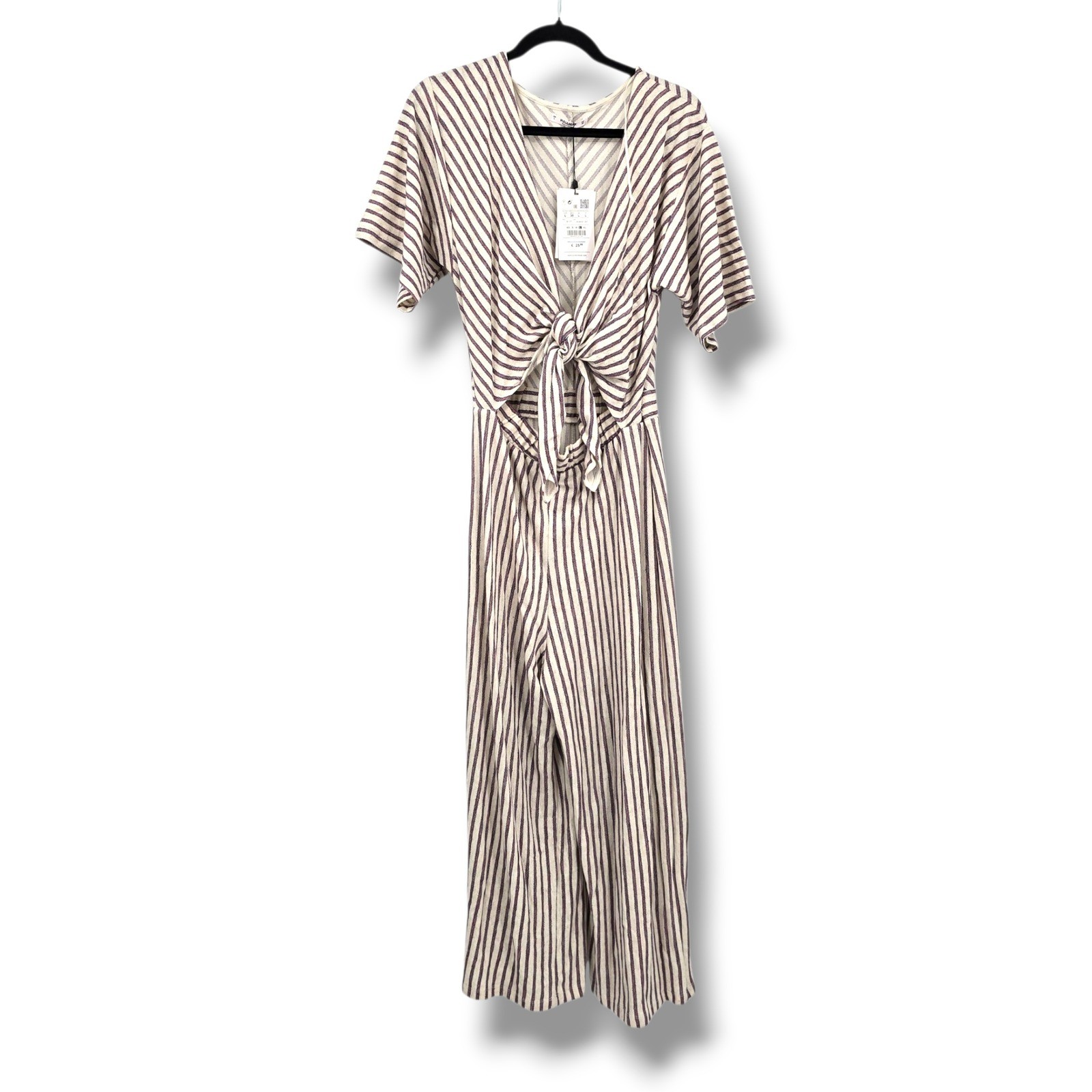 Pull Bear Striped Jumpsuit Wide Leg Tie Front Flutter Sleeve Women’s Large