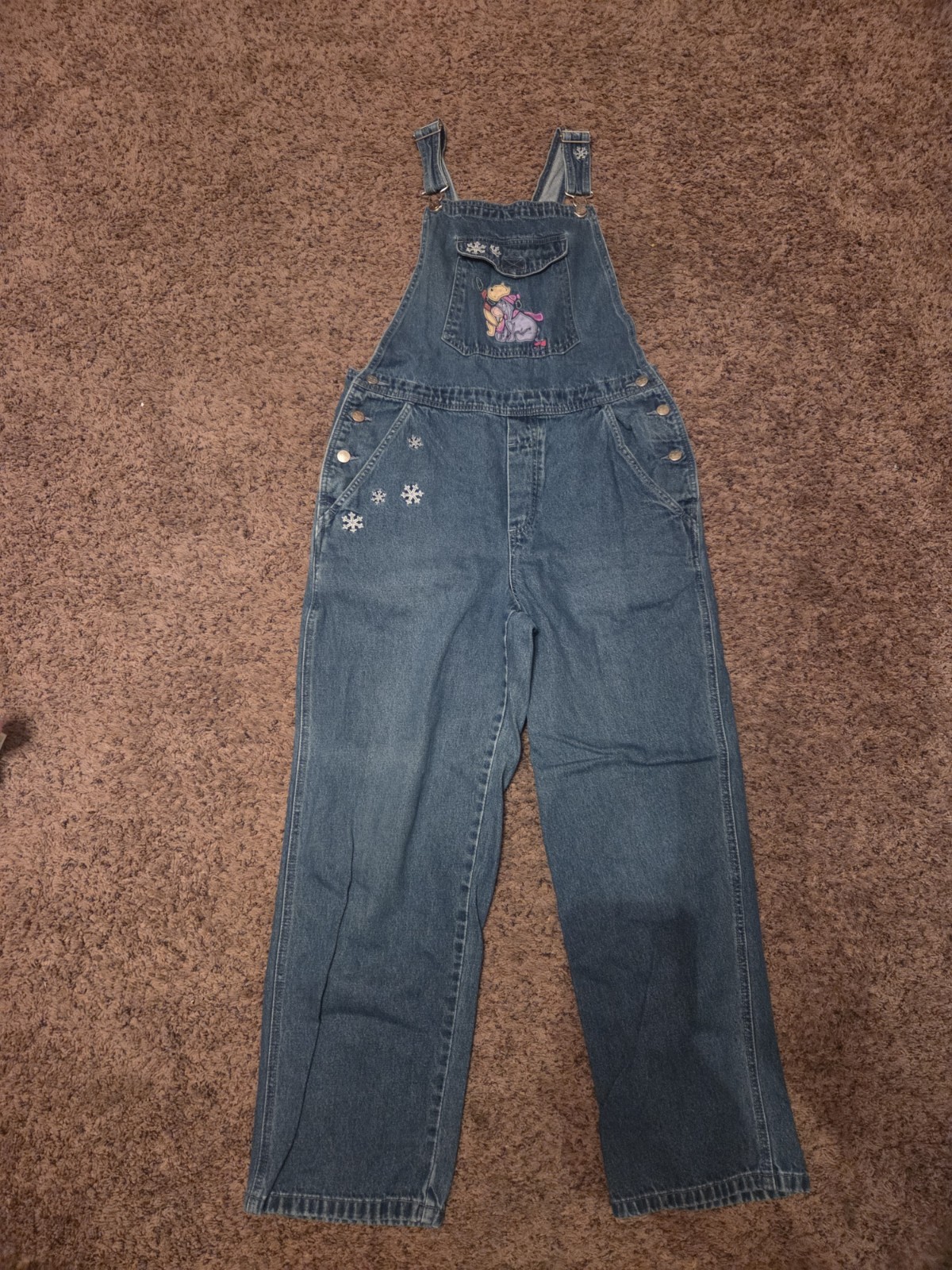 Vtg Winnie the Pooh Bib Overalls Disney Store Womens M Blue Denim Eeyore Winter
