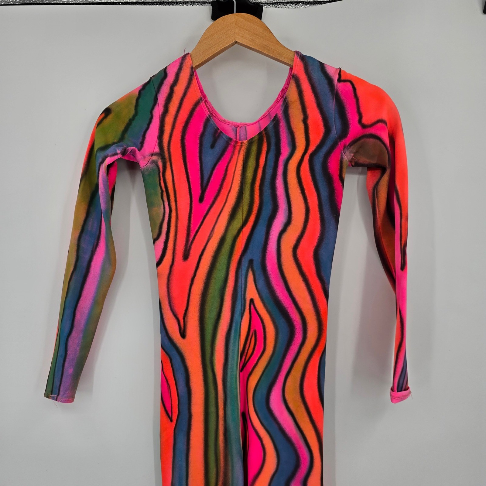 LaMendola Psychedelic Wavy Stripe Long Sleeve Stirrup Unitard Bodysuit Large USA