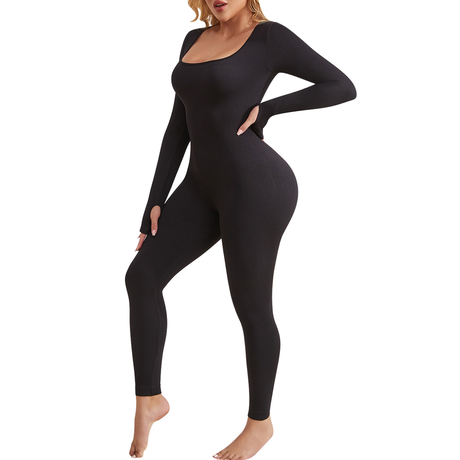 One Piece Workout Jumpsuits for Women Long Sleeve Bodysuit Yoga Active Romper
