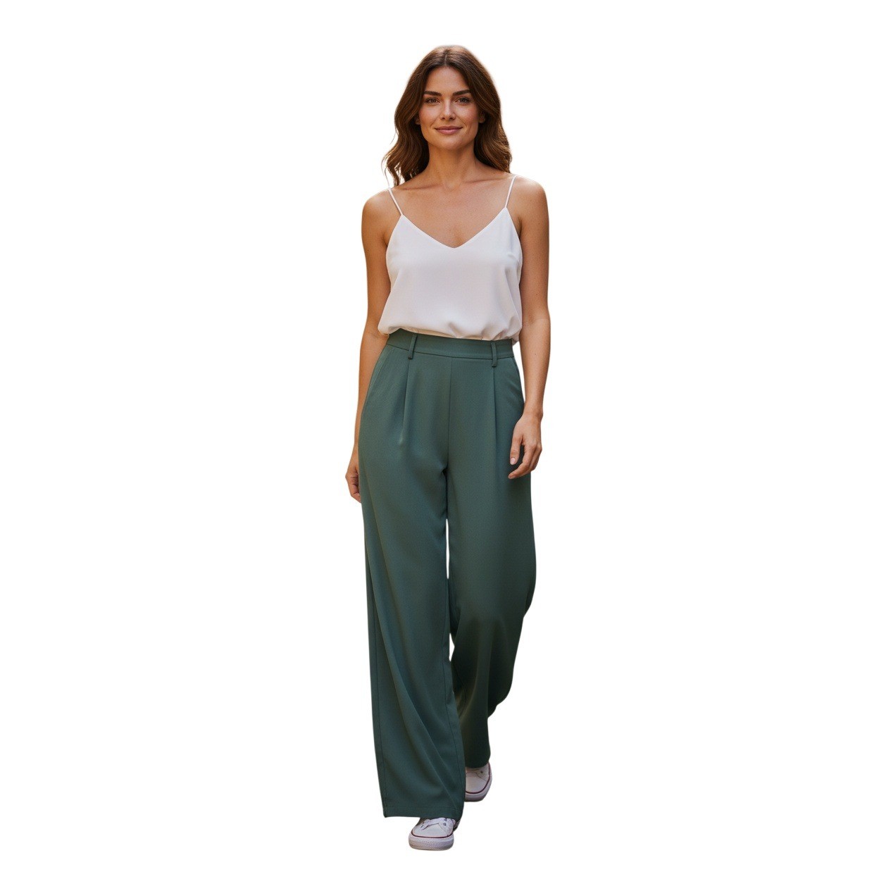 Shinestar Wide Leg Jumpsuit M White Sage Green Two Tone Rayon Resort Chic