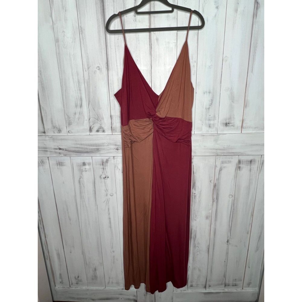 NWOT Anthropologie A+ Red Brown Colorblock Twist front Jumpsuit Plus Size 1X