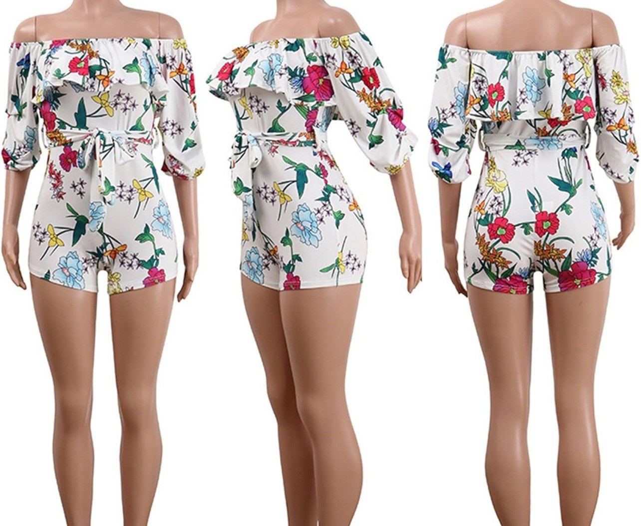 One Piece Romper Women’s Size Large Floral Print White And Pink