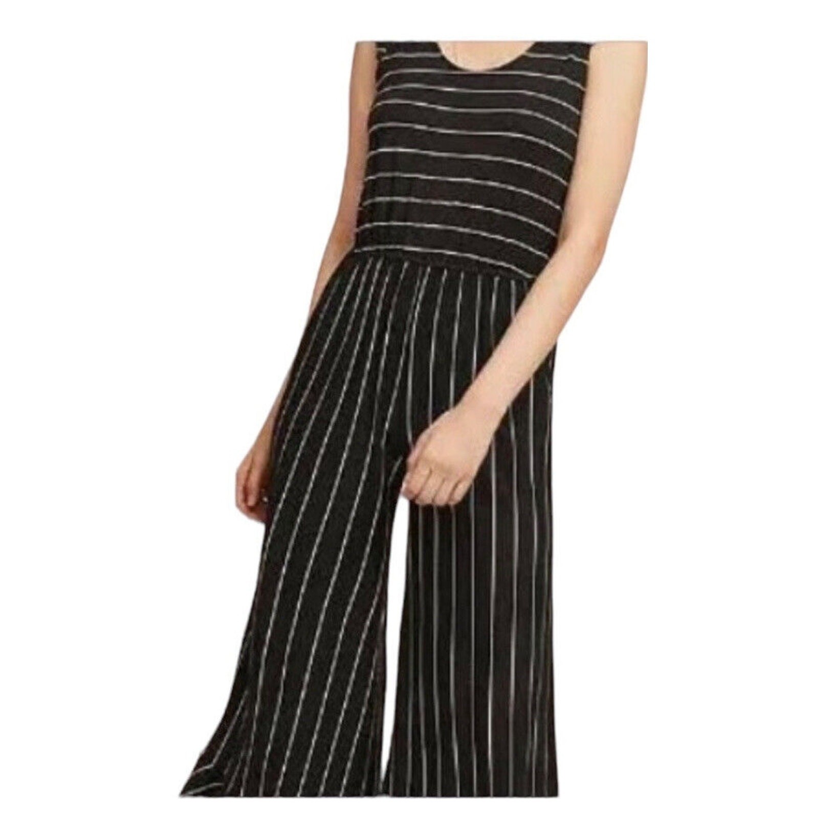 Anthropologie Ella Mara Parisian Striped Shoulder Tie Jumpsuit Pockets Sz Med