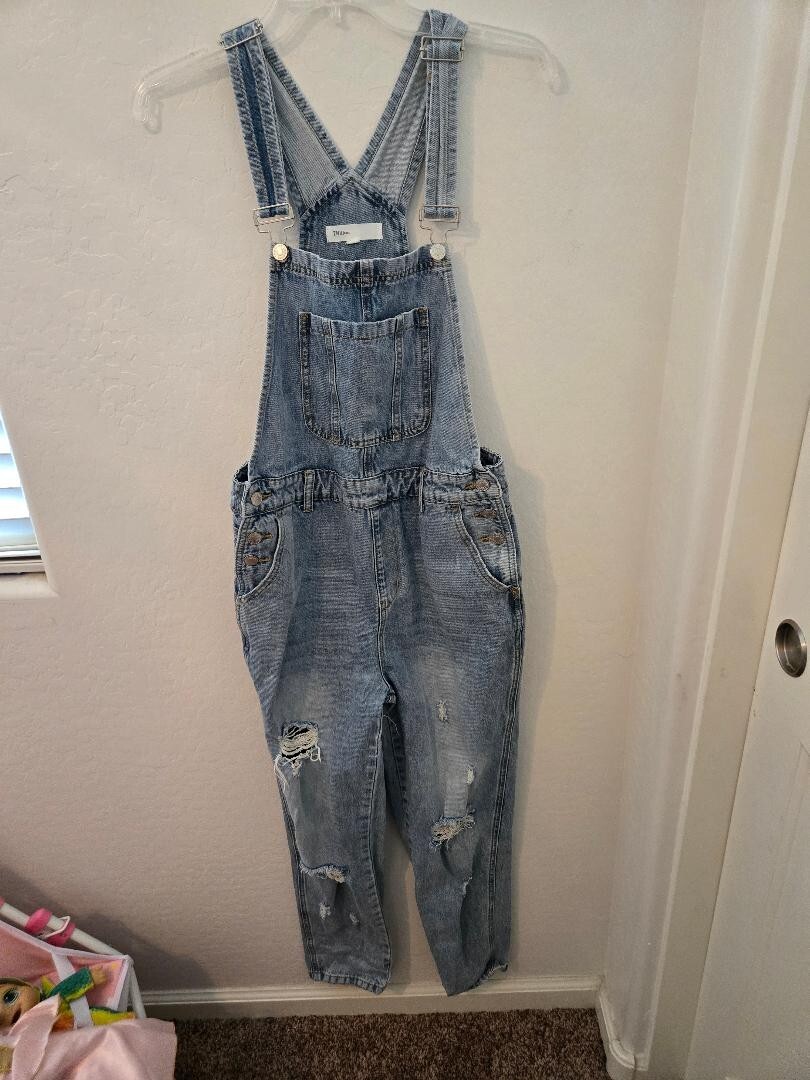 TNR Jeans Women’s Bib Overall Denim Distressed 100% Cotton Size S Blue