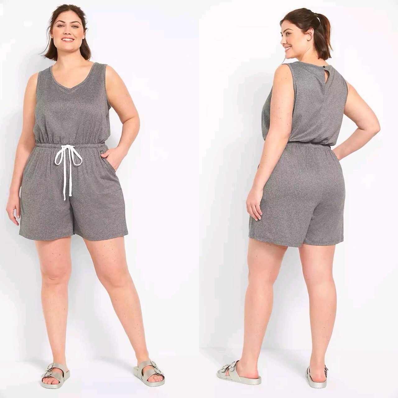 LANE BRYANT LIVI ROMPER CHARCOAL HEATHER GRAY ELASTIC WAIST SIZE 18/20 #126