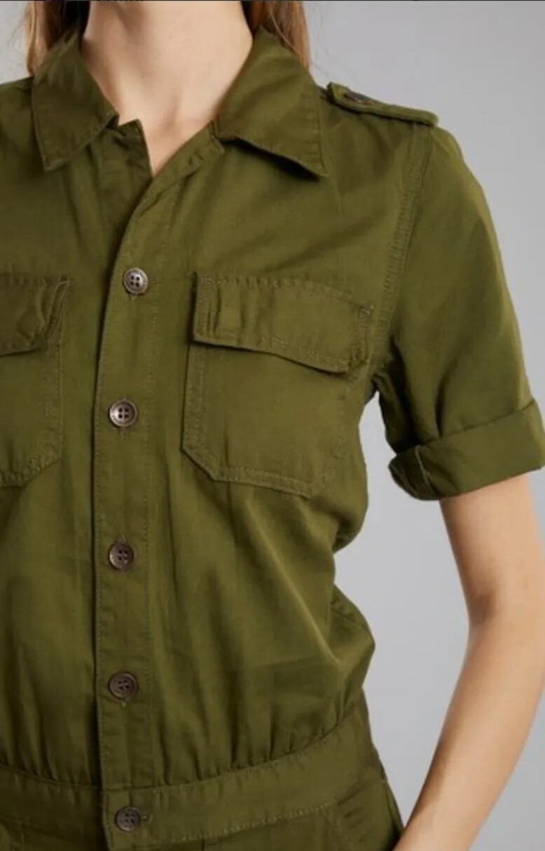 TRUE RELIGION Womens Pants Jumpsuit Sz XL Military Olive Green Utility