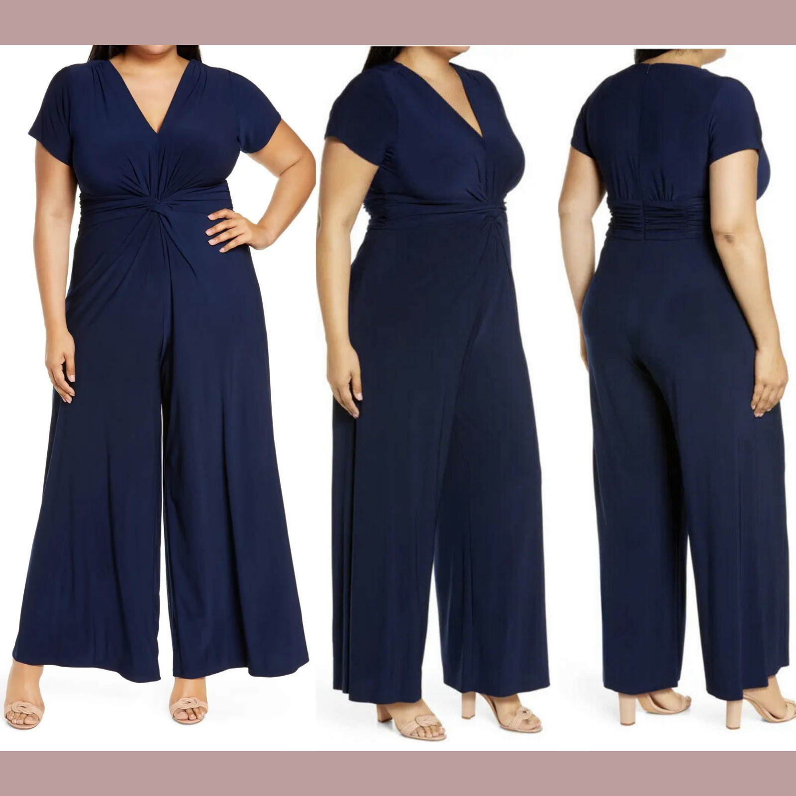 NWT Vince Camuto [ PLUS 2X ] Deep V-Neck Twist Front Short Sleeve Jumpsuit #S687