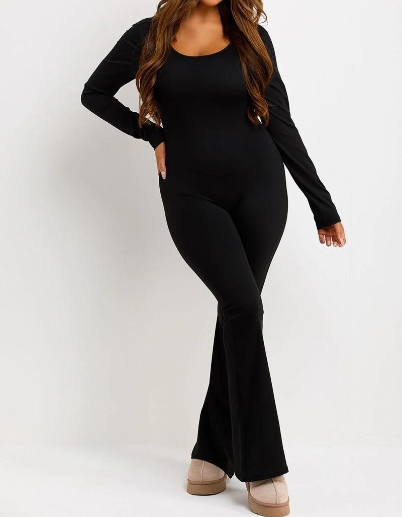 H.O.S Womens Long Sleeve Scrunch Bum Jumpsuit Comfortable(3355)
