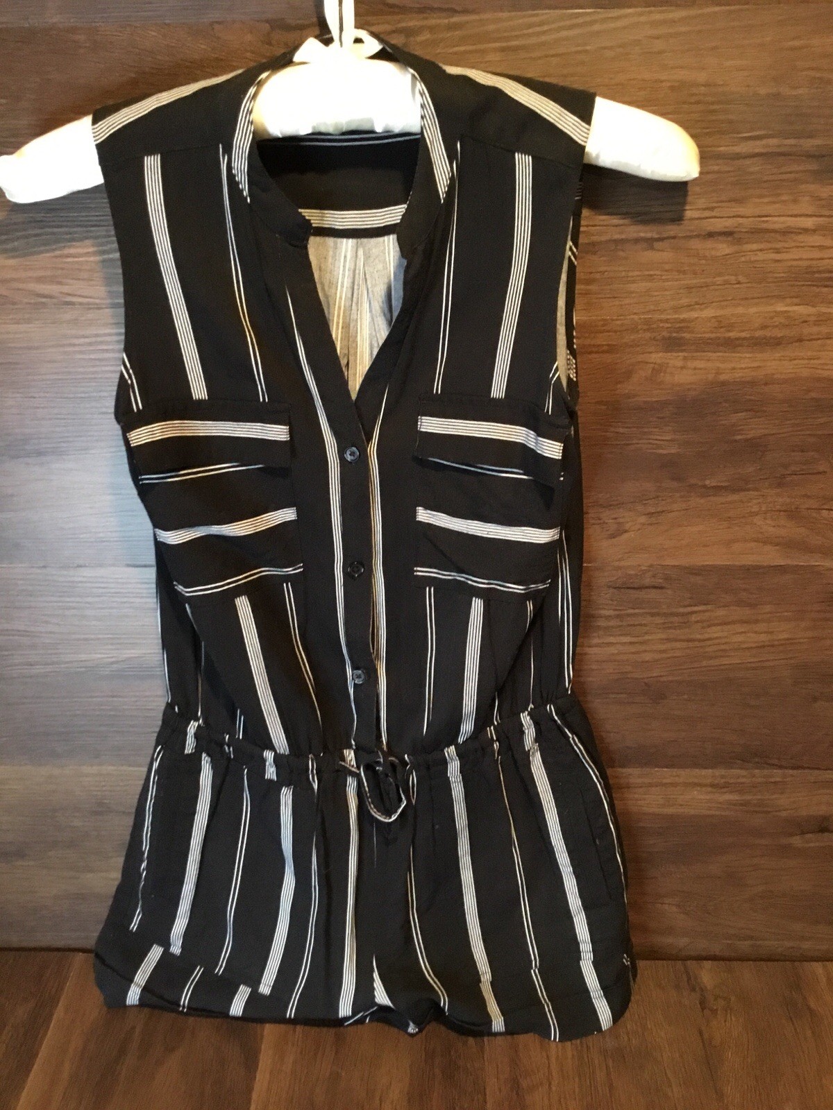 Mossimo Black And White Vertical Striped Sleeveless Romper Size XS
