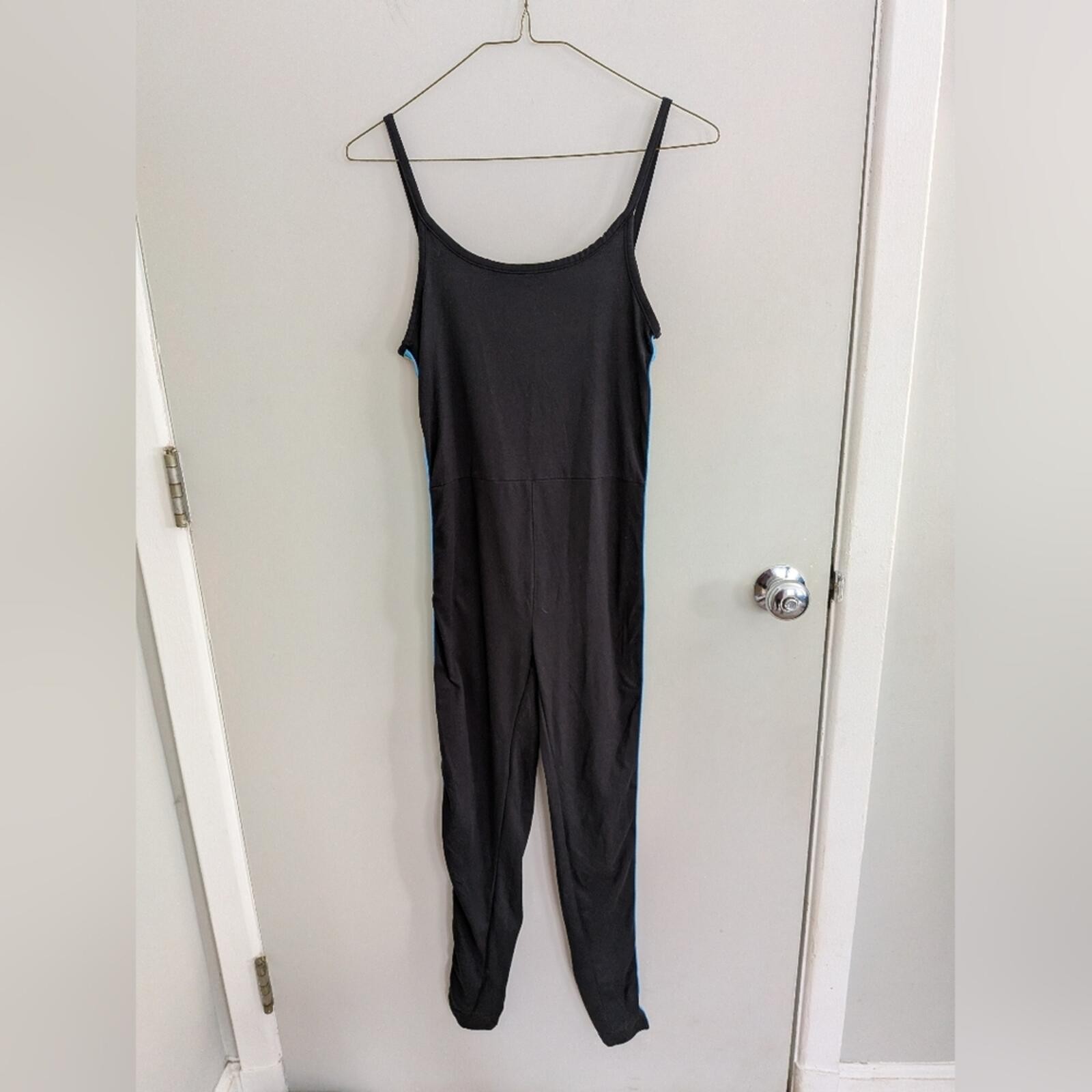 Luv NYC Small Black Spaghetti Strap Jumpsuit With Rainbow Trim Detail On Sides