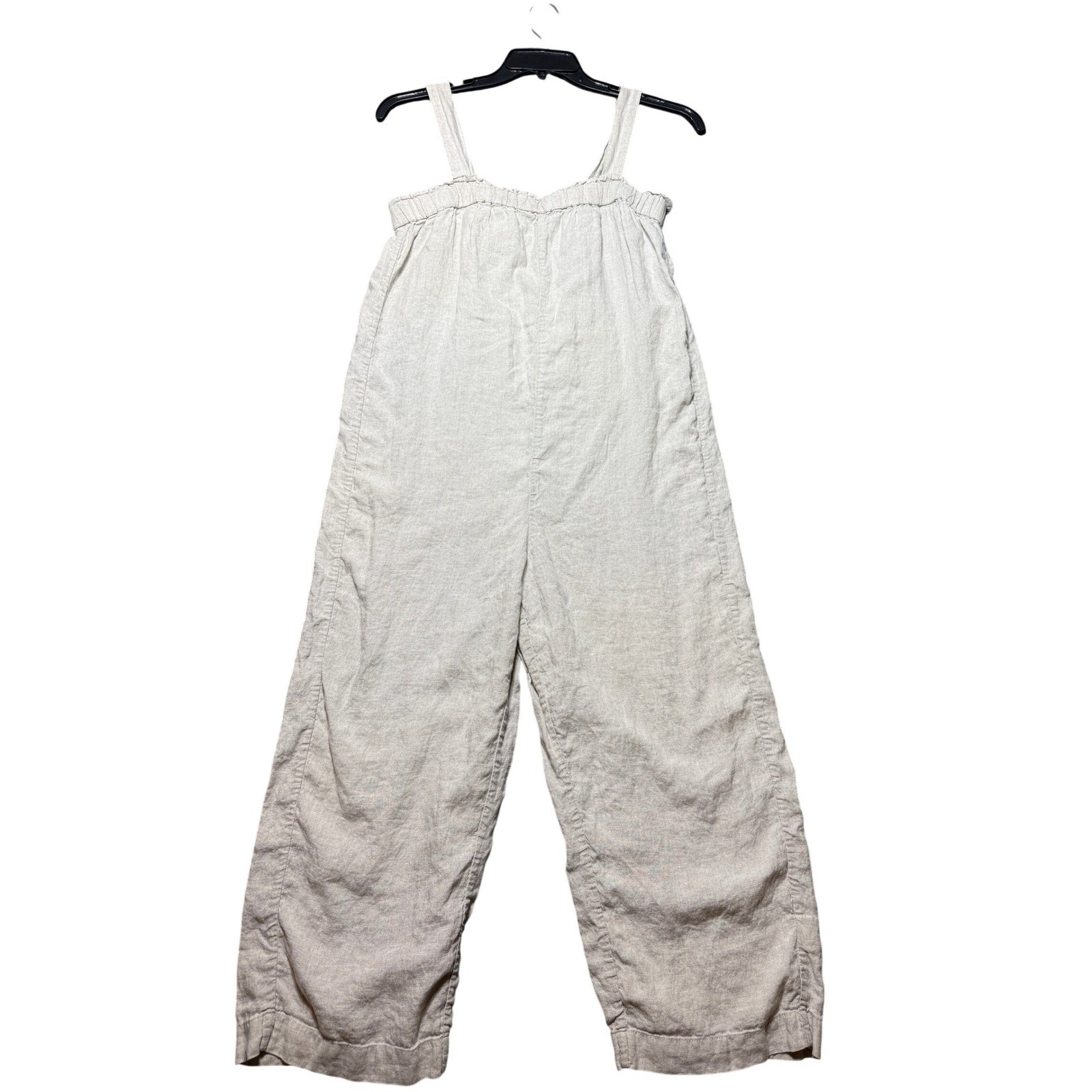 J.Crew Jumpsuit Women S Beige Excellent 100% Linen Wide Leg Adjustable Straps