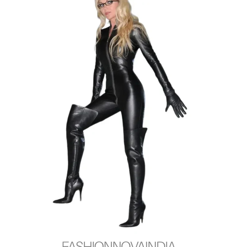 Handmade Lambskin Leather Jumpsuit: Custom Fit Women’s Collar Neck Romper