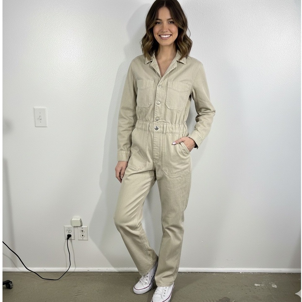 Universal Thread Beige Utility Jumpsuit Women’s Size 10 Cotton Lyocell Coverall