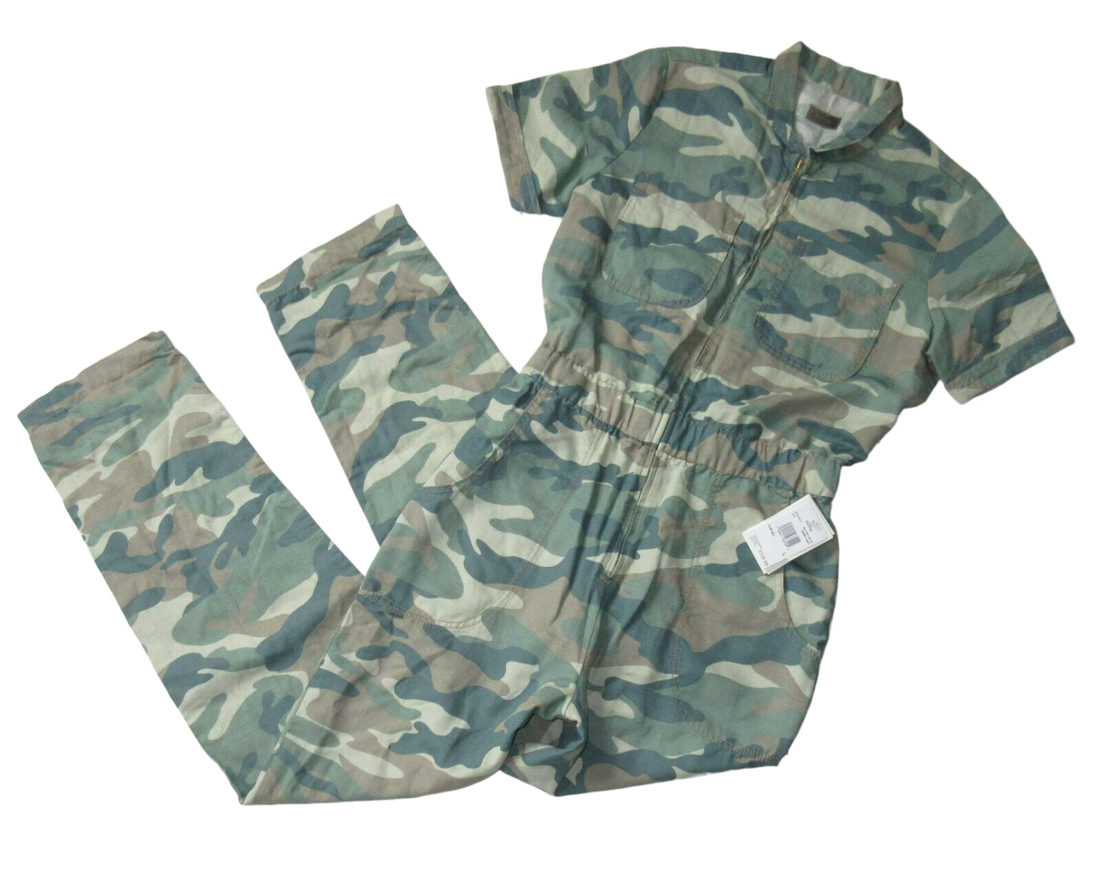 NWT Mother The Zippy Ankle Jumpsuit in Blue Green Camo Camouflage XS $325