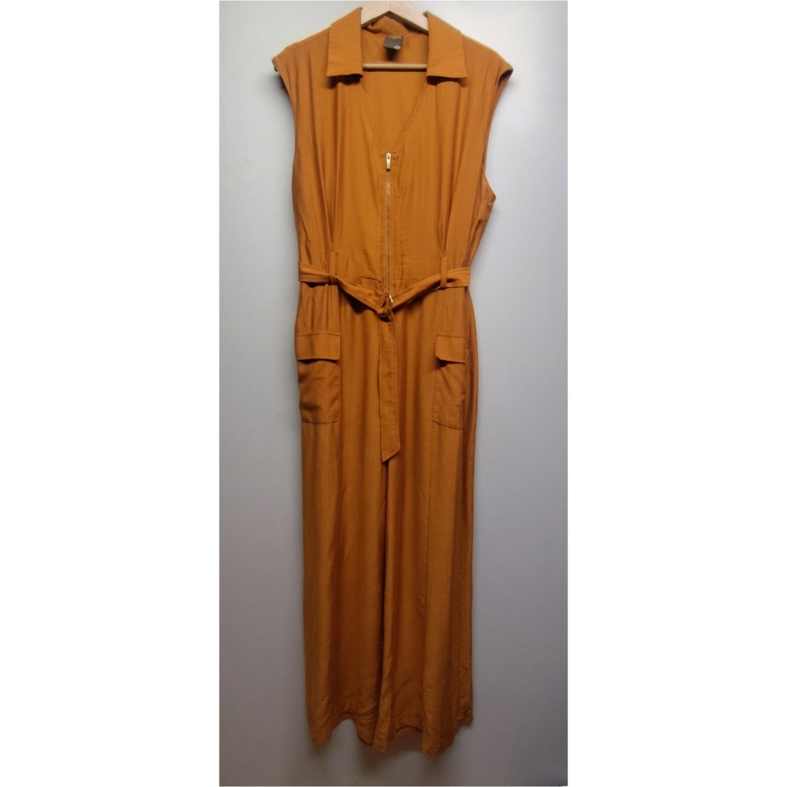 Taylor Jumpsuit Women 16 Caramel Brown Wide Leg Casual