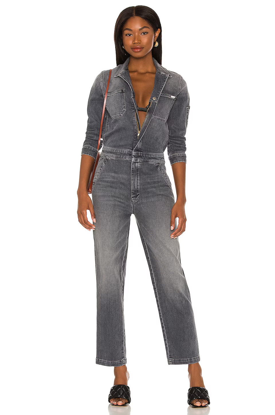 NWT Mother The Half Spring Take-Off Ankle Jumpsuit in Stitching In The Dark XS