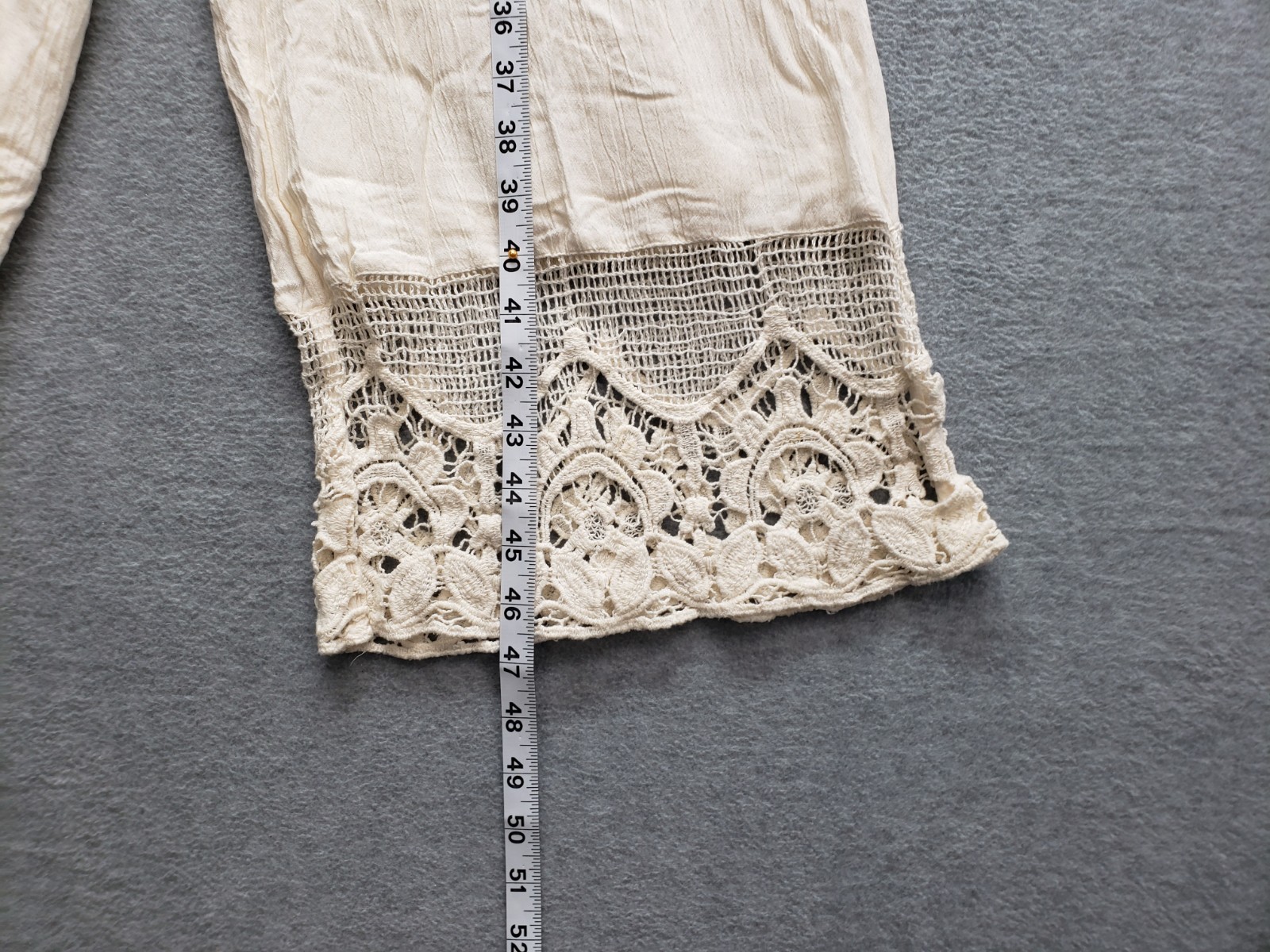 American Eagle Women Jumpsuit S Beige Smocked Lace Strap Back Tie Comfort Boho