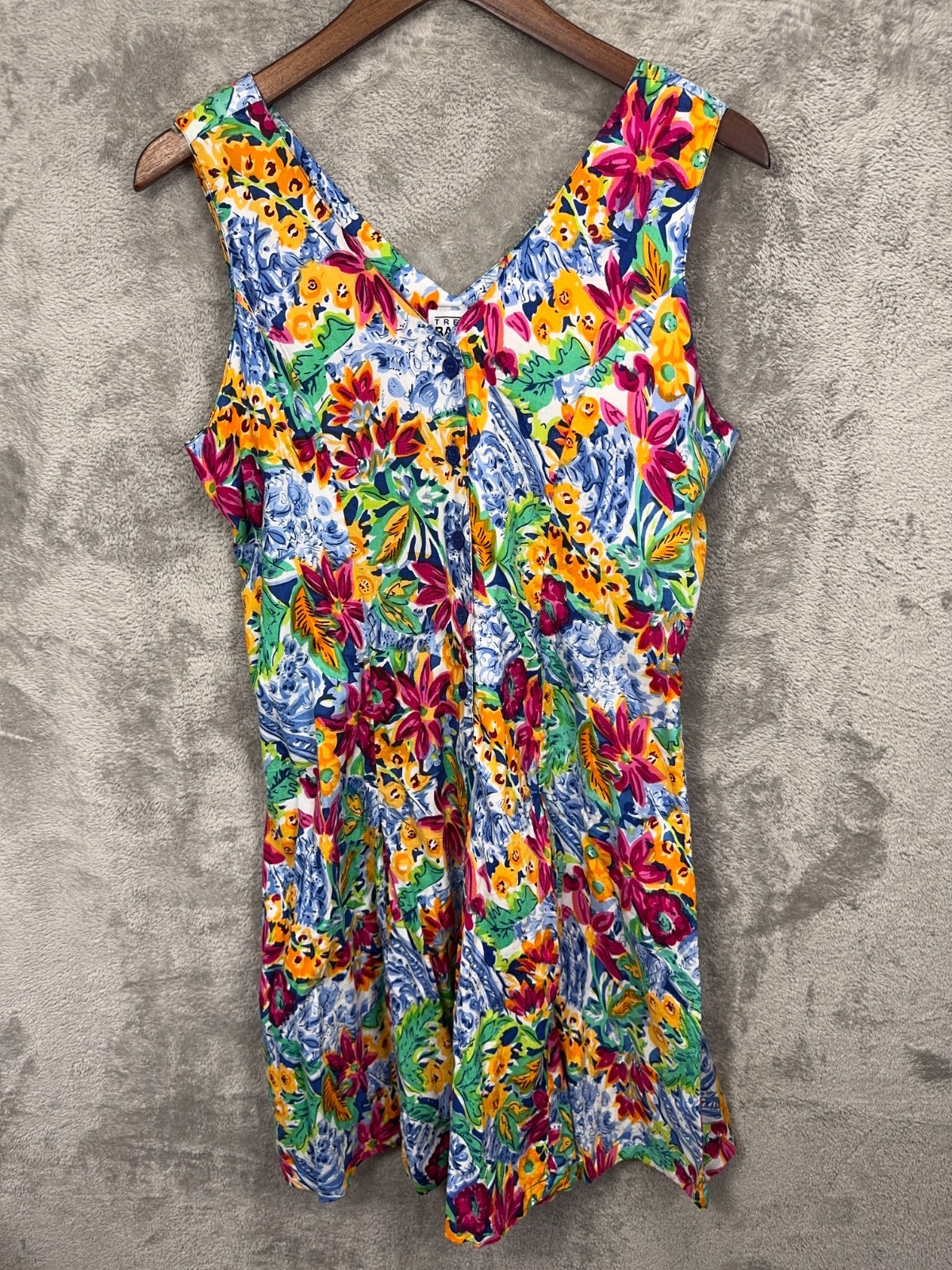 VTG Floral Button Up Culottes Romper L Tropical Colorful Maximalist Artsy Wacky