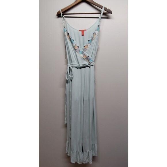 Chelsea & Violet Jumpsuit Women S Light Blue Sleeveless V-Neck Embroidered Party