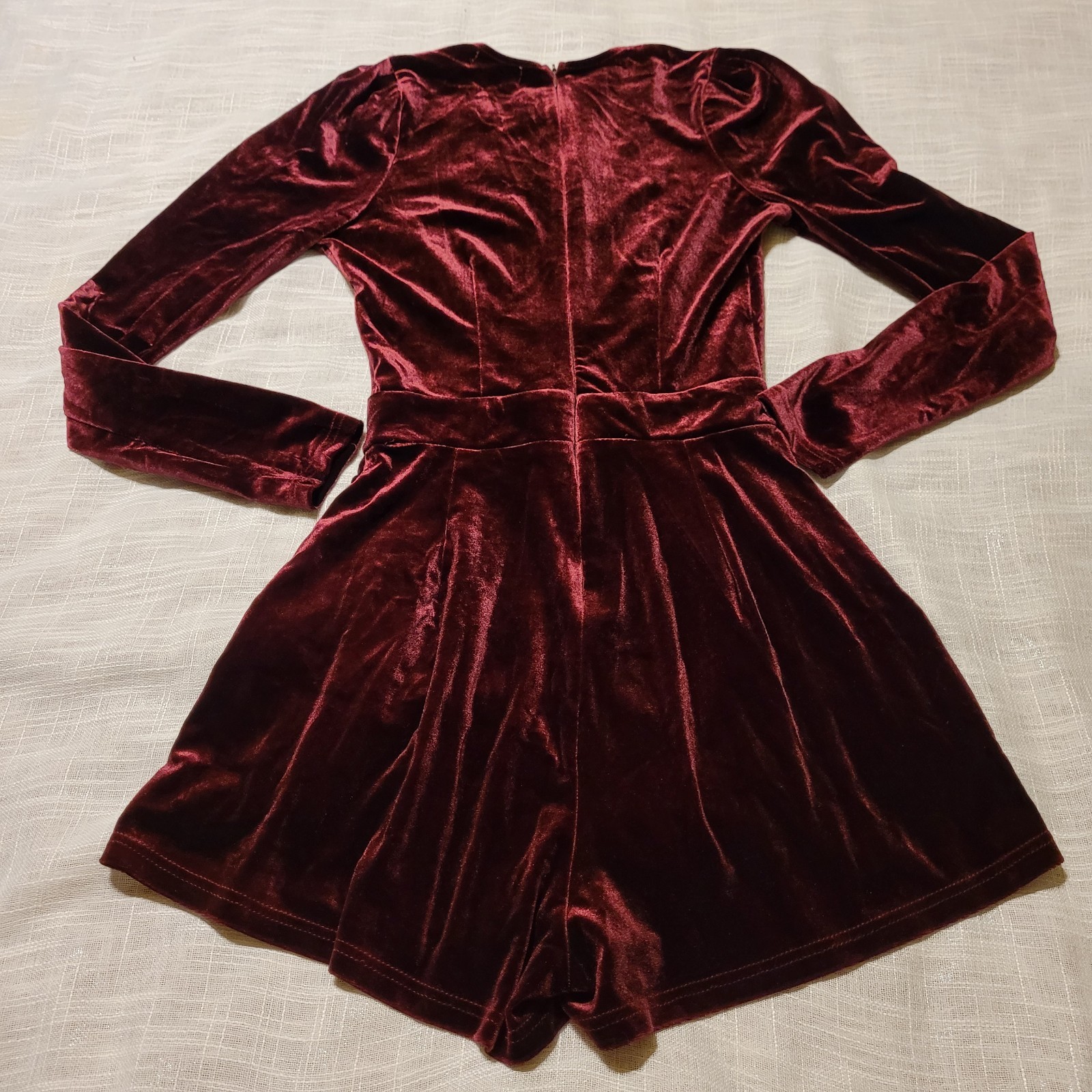 Womens Romper Shorts Size M Purple Burgundy Velvet Whimsigoth Plunge Stretch