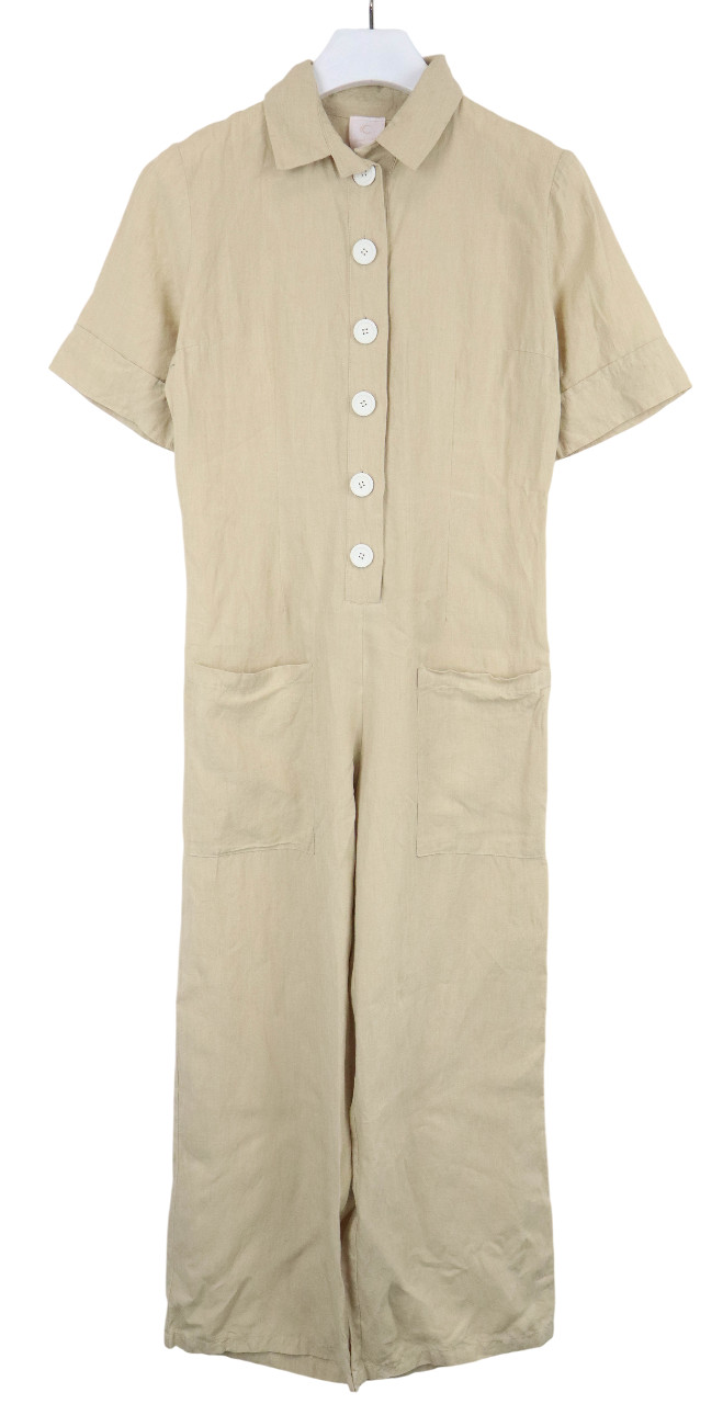 Chicca Luaidi Jumpsuit Womens It 40 Beige Short Sleeve Cotton Linen Blend