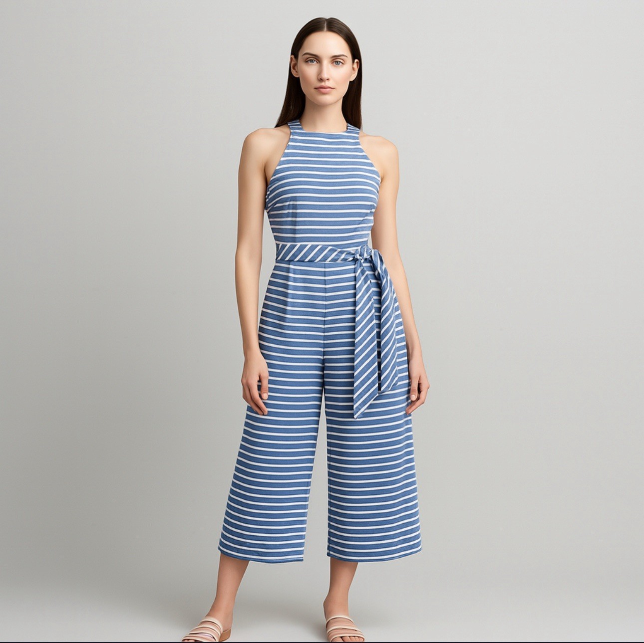 Eliza J Halter Neck Striped Jumpsuit, Size 4, Elegant & Timeless