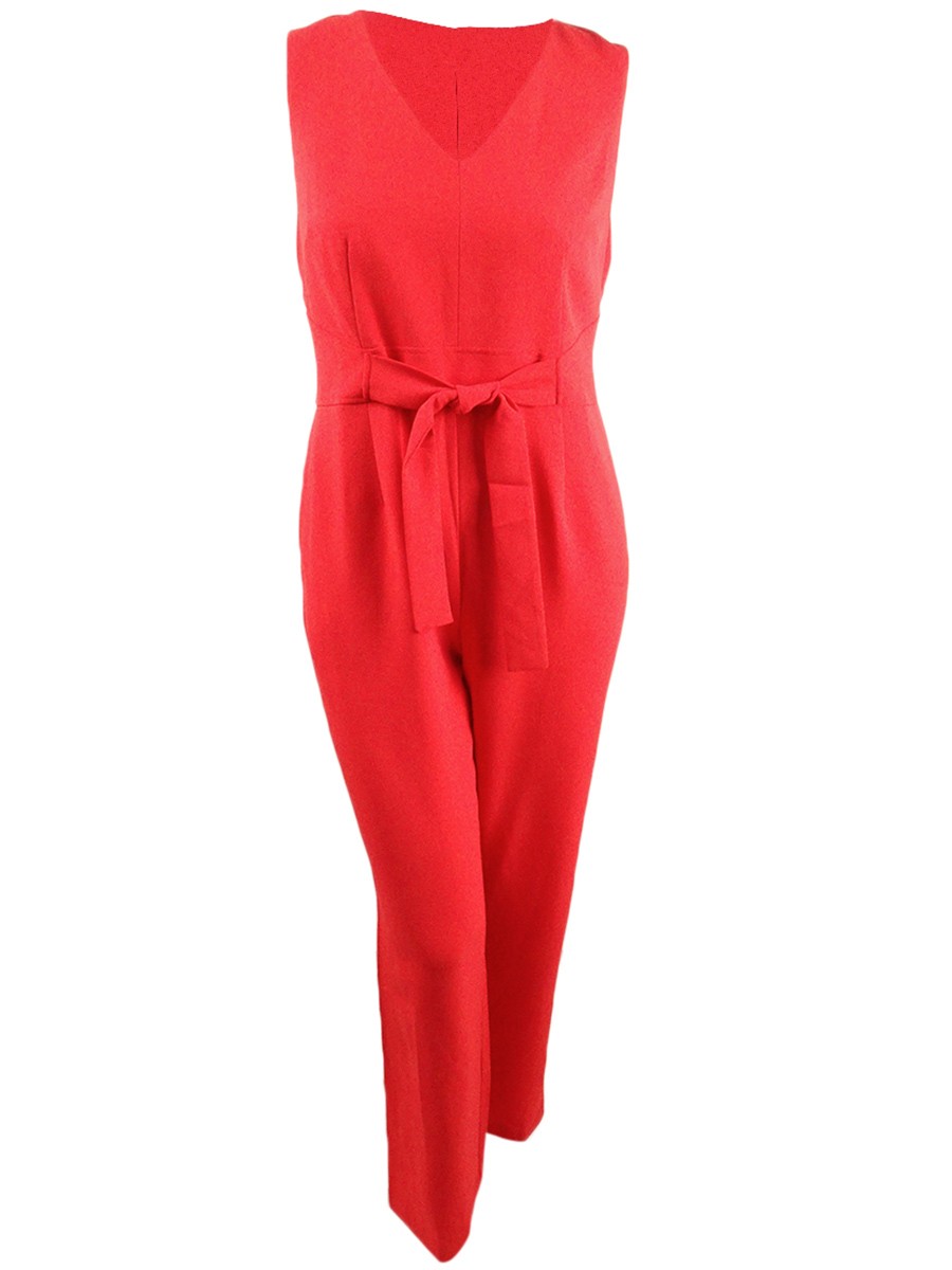 Vince Camuto Women’s Plus Crepe Tie Front Wide Leg Jumpsuit (14W, Red)