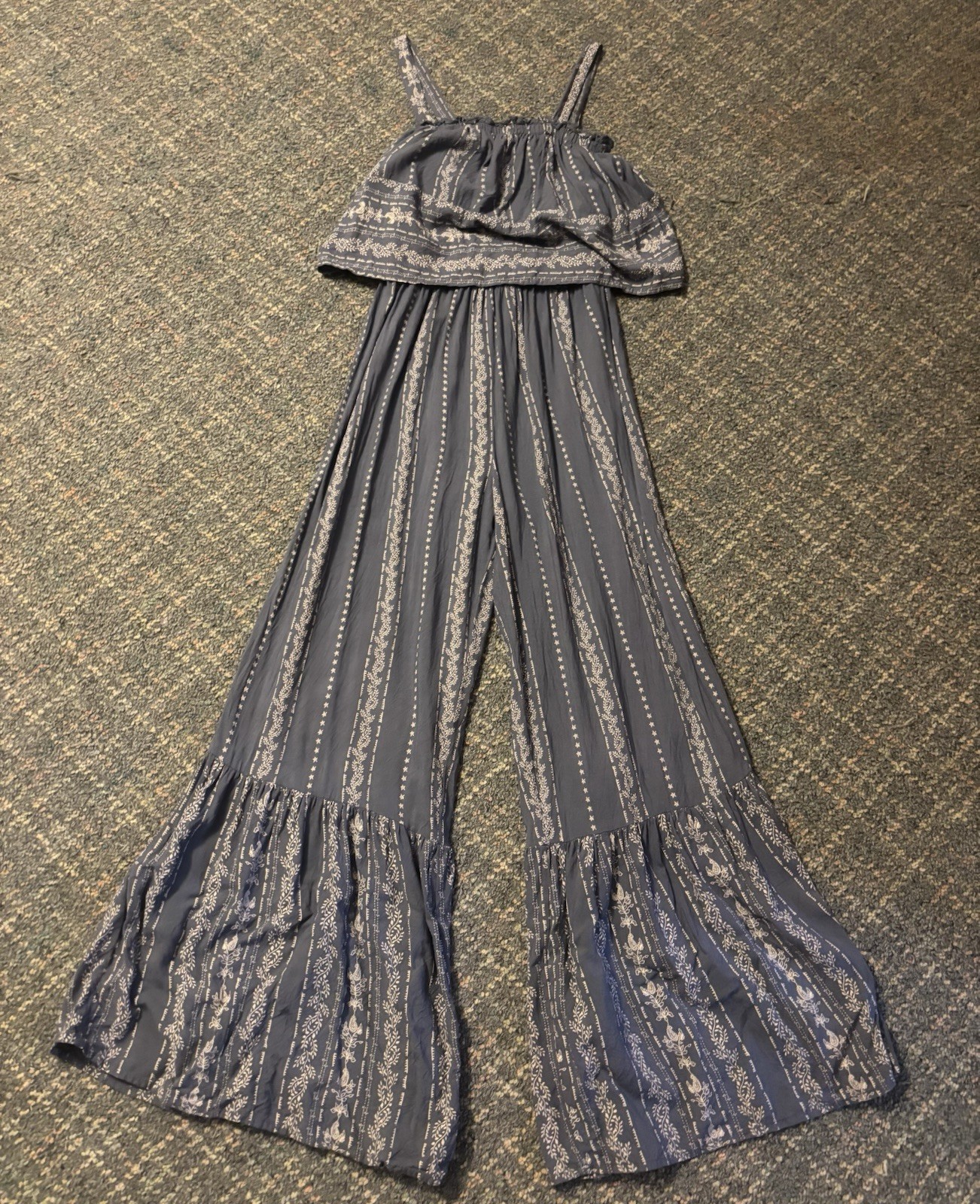 Japna 100% rayon wide legged ruffle boho hippie jumpsuit woman’s size S