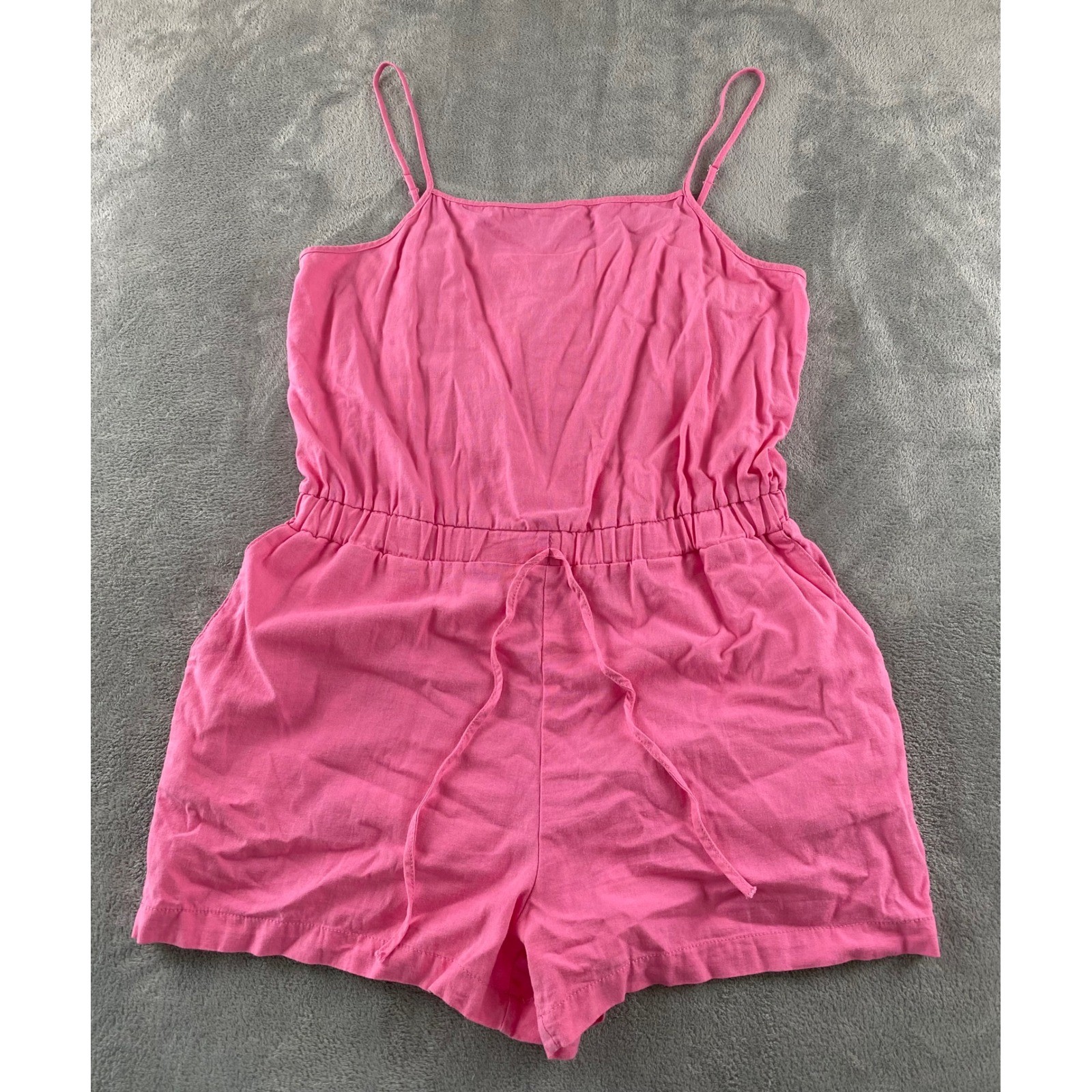 C. Sono Los Angeles Pink Romper Womens XL Spaghetti Strap Drawstring Pocket