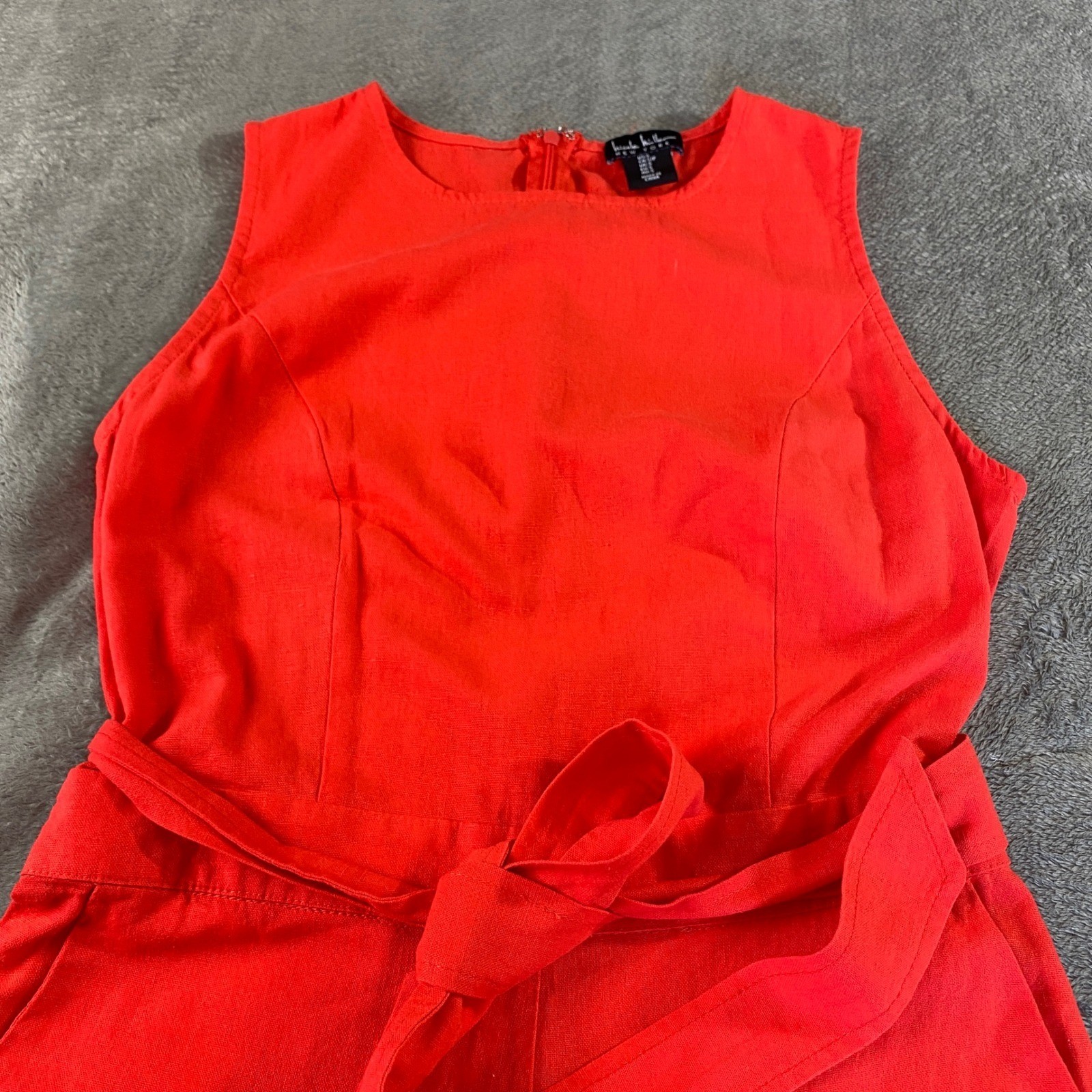 Nicole Miller Jumpsuit Women 8 Red Wide Leg Sleeveless Tie Waist Linen Blend
