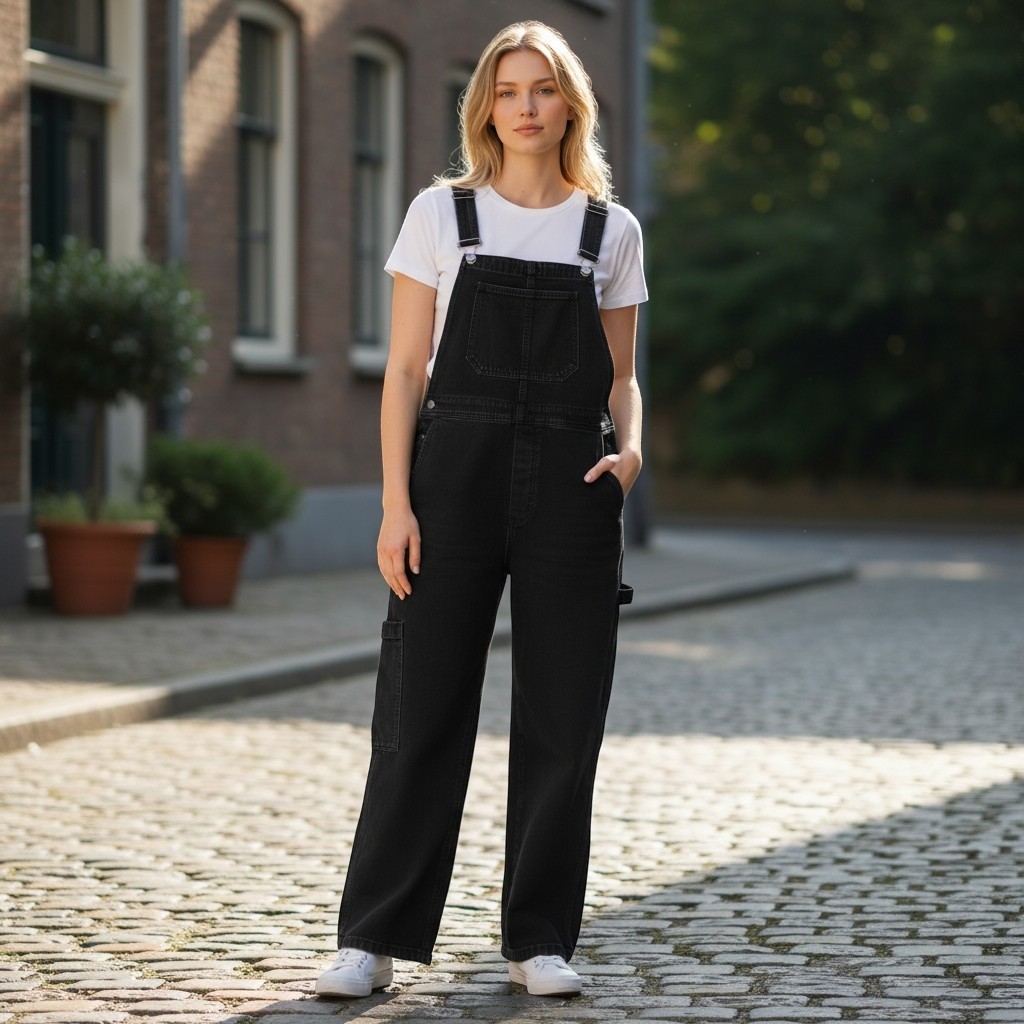 Aerie Black Denim Overalls XXL Women Carpenter Wide Leg Bib Dungarees Utility