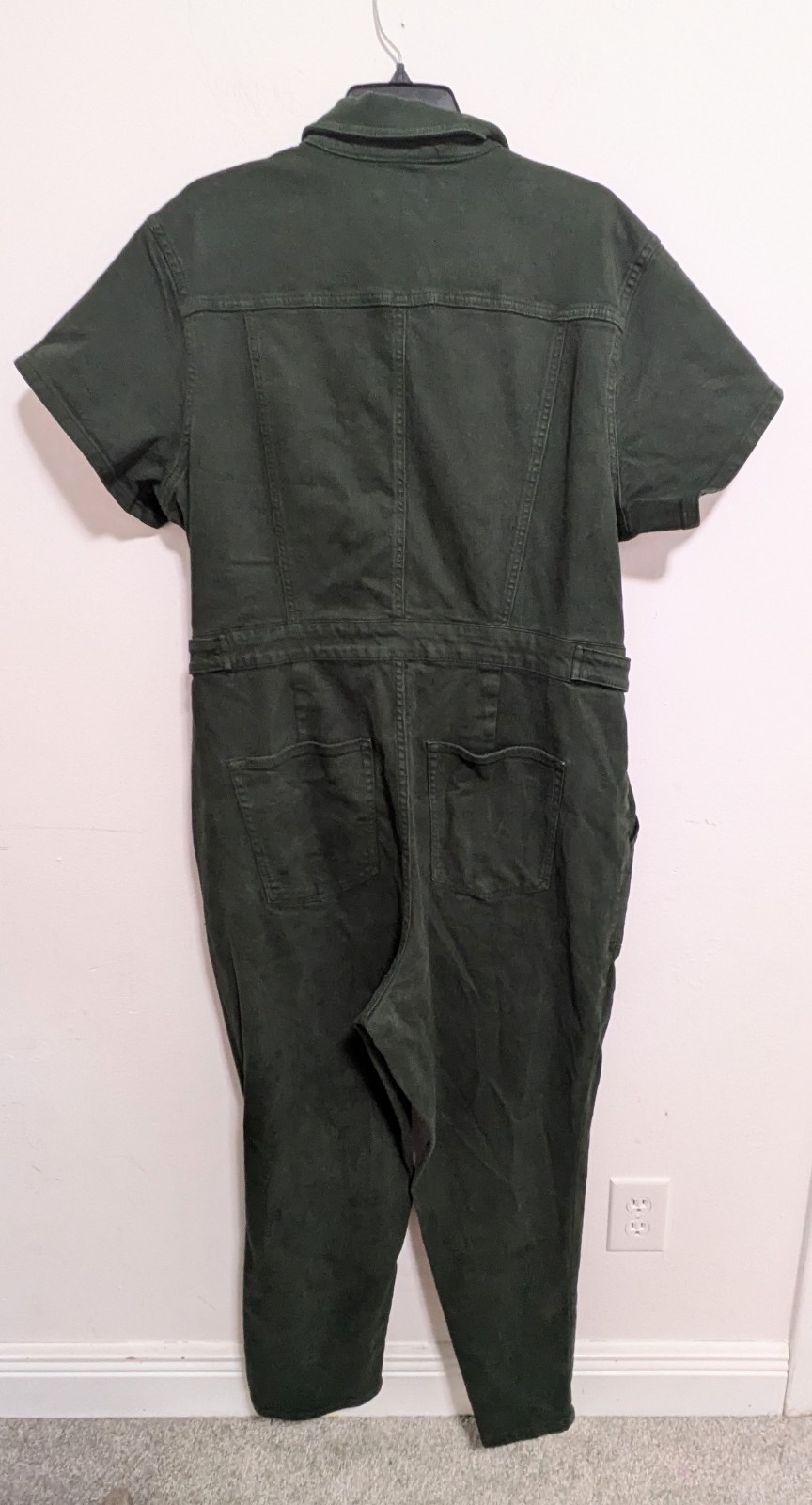 GOOD AMERICAN Womens Denim Jumpsuit Green Sz 3 Stretch Utility Grunge Zipper