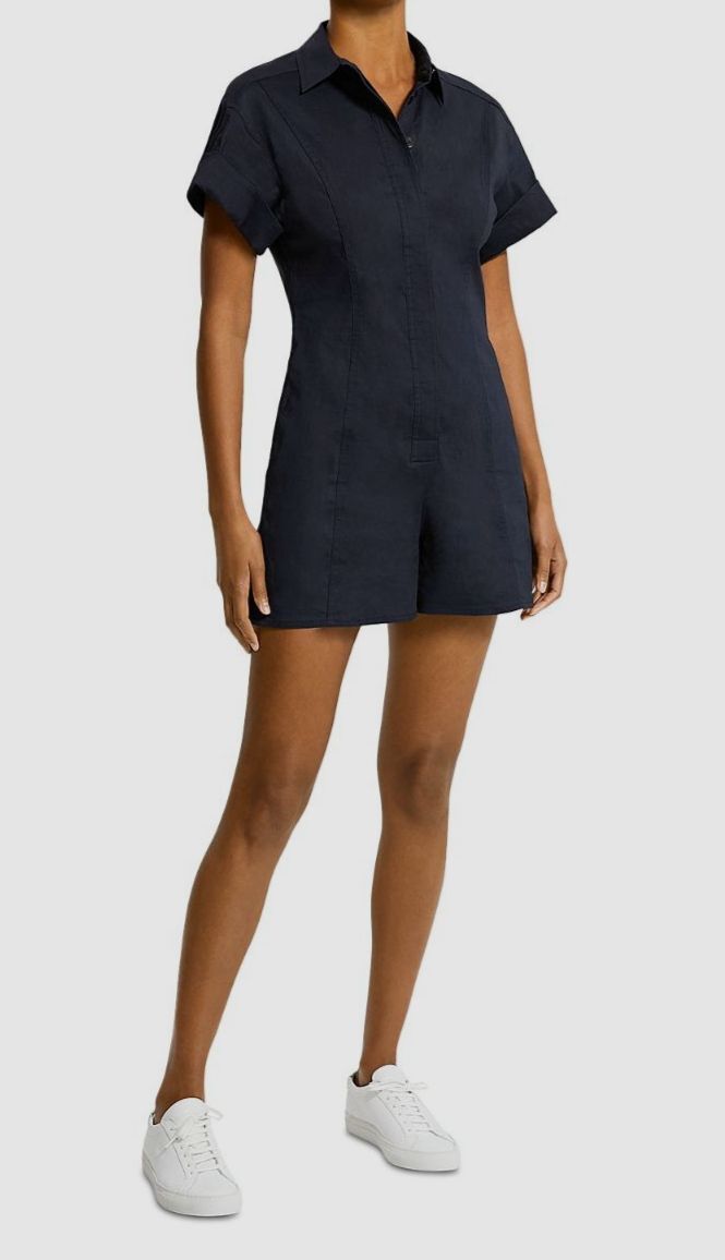 $345 Theory Women’s Blue Button-Front Romper Size 6