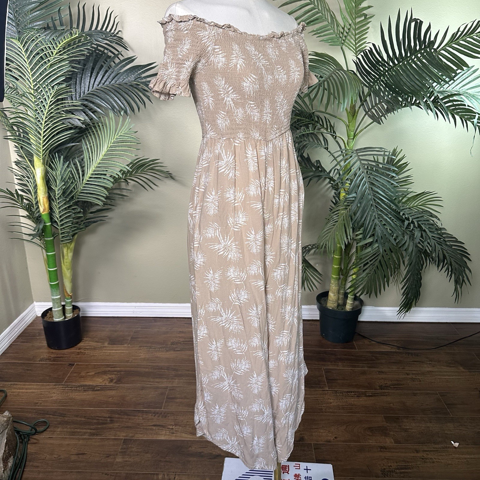 Audrey Parks x Francesca’s Romper Women L Smocked Bodice Pockets Ankle Tropical