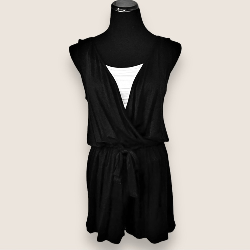 Antistar Super Soft Sleeveless Surplice Romper, Size XS Black