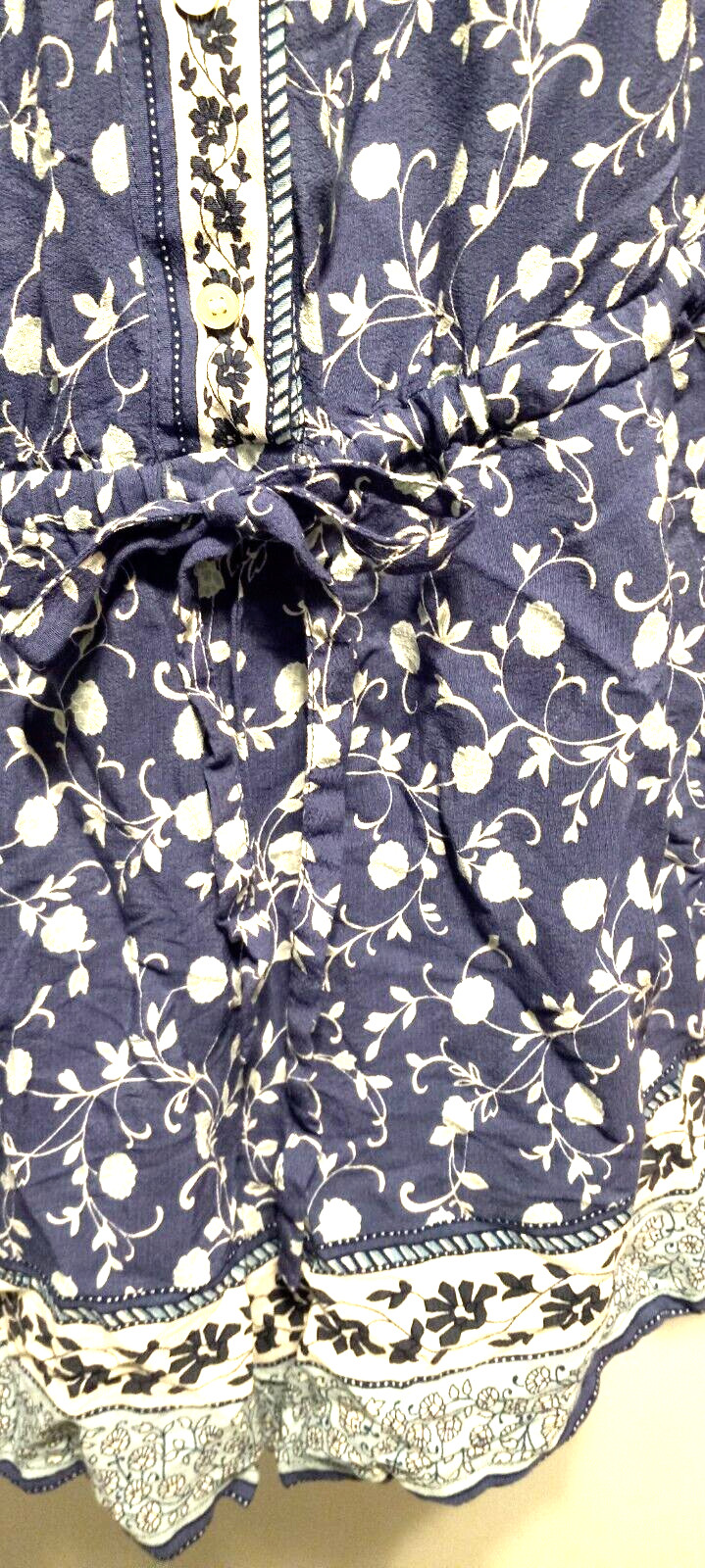 Ann Taylor Romper XS Blue Floral Lace High Neck Long Sleeve Adjustable Waist