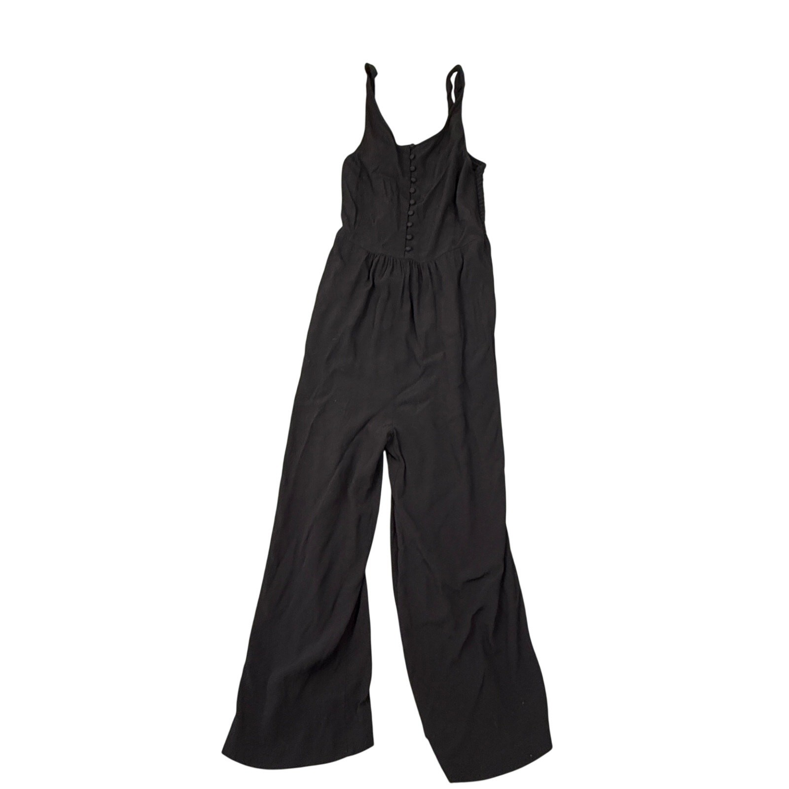 Madewell Wide Leg Romper Black Adjustable Strap sz 4 Faux Button Gathered Waist