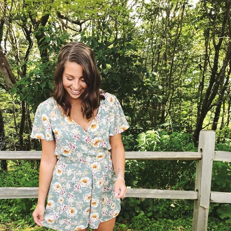 Francesca’s X Blue Rain Dark Olive Floral Romper Size Small