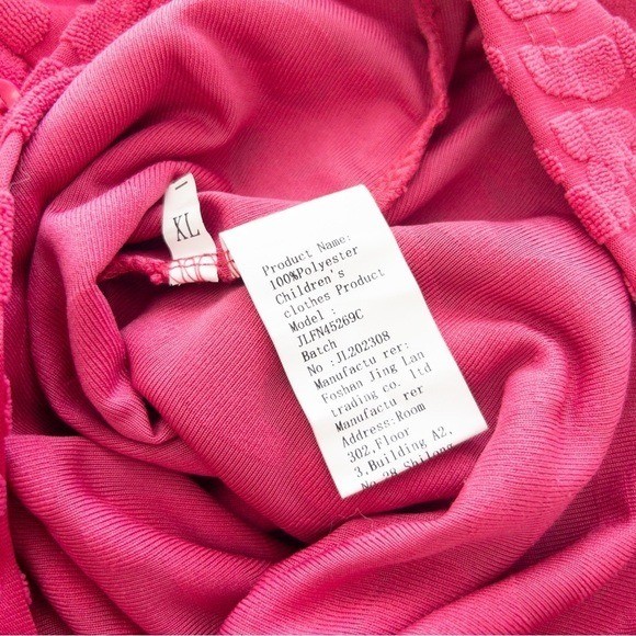 Pink Terry Cloth Embossed Letter Button Front Romper Short Sleeve XL