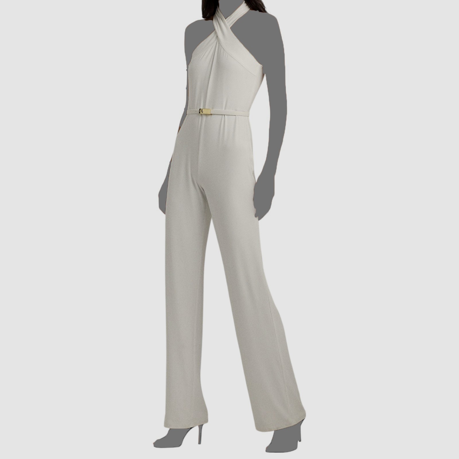 Lauren Ralph Lauren Women’s White Halter Belted Wide-Leg Jumpsuit Size 10