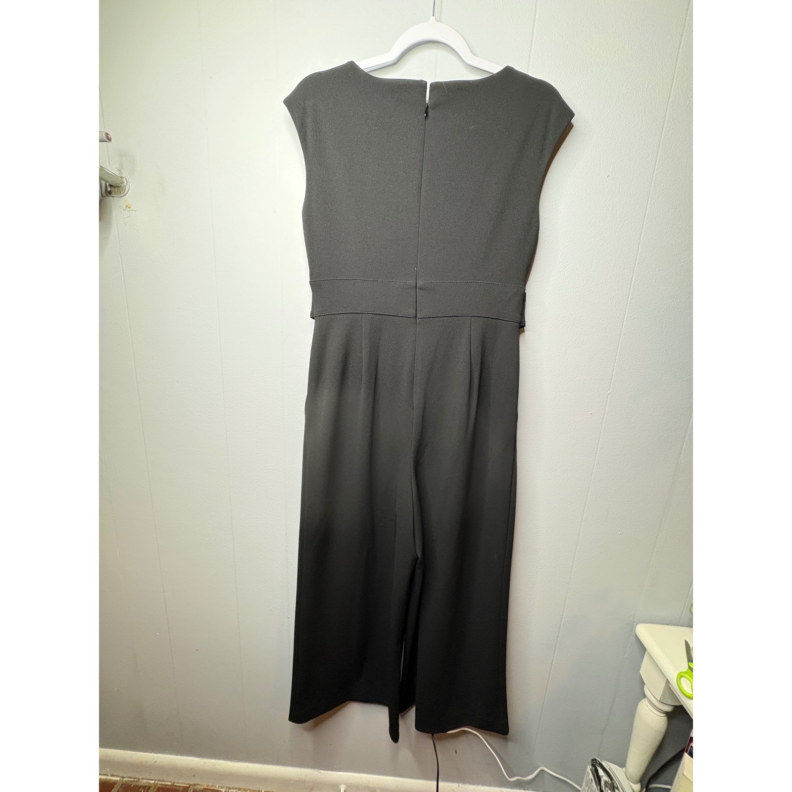 Calvin Klein Womens Black Wide Leg Sleeveless Tie Waist Jumpsuit Size 8 RN54163