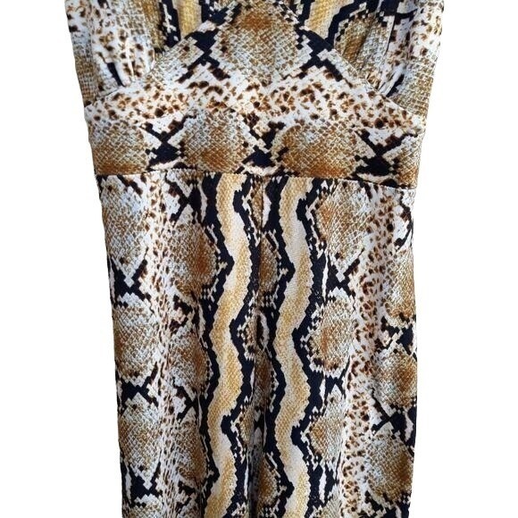 Polly & Esther Edgy Mob Wife Wide Flare Leg Snake Print Jumper Sz XS Punk Tan