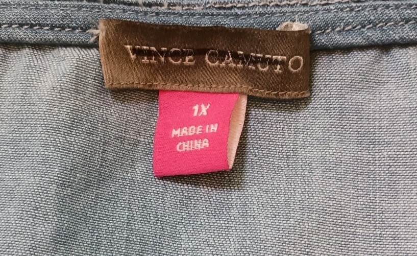 Vince Camuto Chambray Wide Leg Jumpsuit 1X Button Front Adjustable Straps